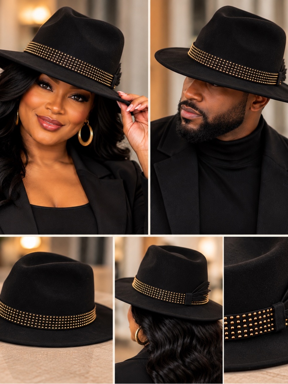 Studded Band Black Fedora Hat - Brand